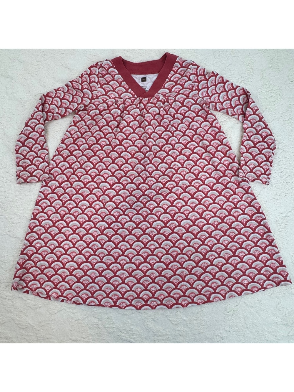 Tea Collection Girls Size 6 Red Geometric Fan Print Long Sleeve Dress